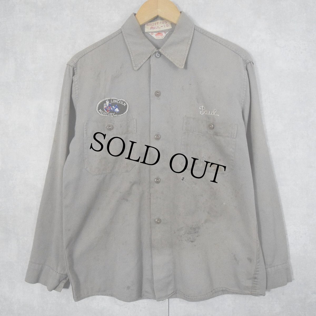 画像2: 〜60's "HICKSVILLE motors" チェーン刺繍 コットンワークシャツ S (2)