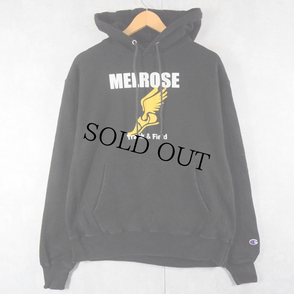 画像1: Champion REVERSE WEAVE "MELROSE Track&Field " ウィングフットプリントスウェット フーディーL BLACK L (1)