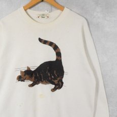 画像1: 90's ORVIS 猫プリントスウェット XL (1)
