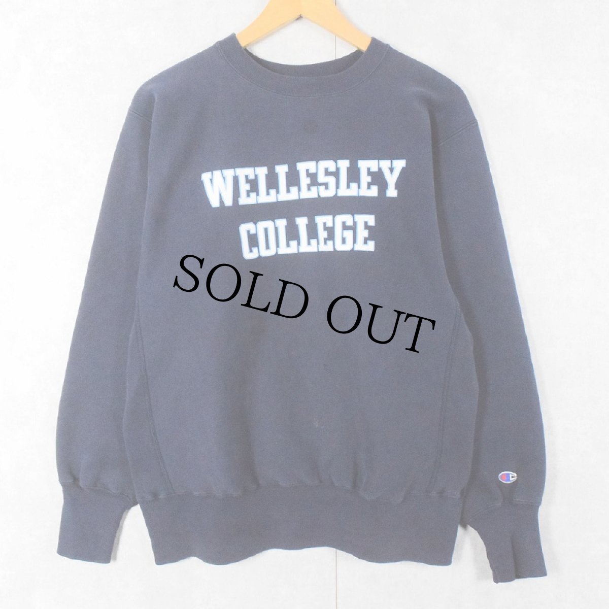 画像1: 90's Champion REVERSE WEAVE USA製 "WELLESLEY COLLEGE" プリントスウェット NAVY L (1)