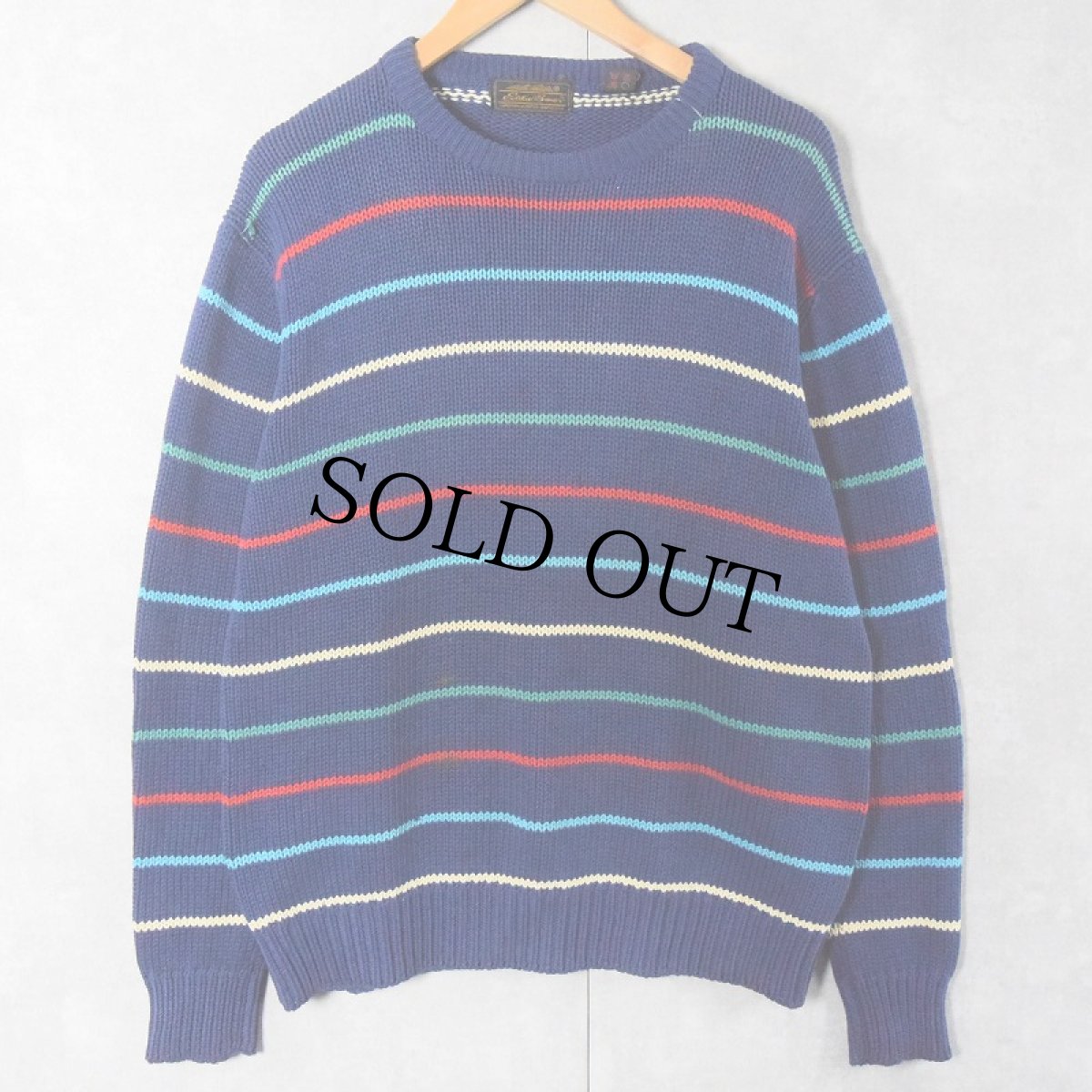 画像1: 【SALE】 70〜80's Eddie Bauer ボーダー柄 コットンニットセーター NAVY XL (1)