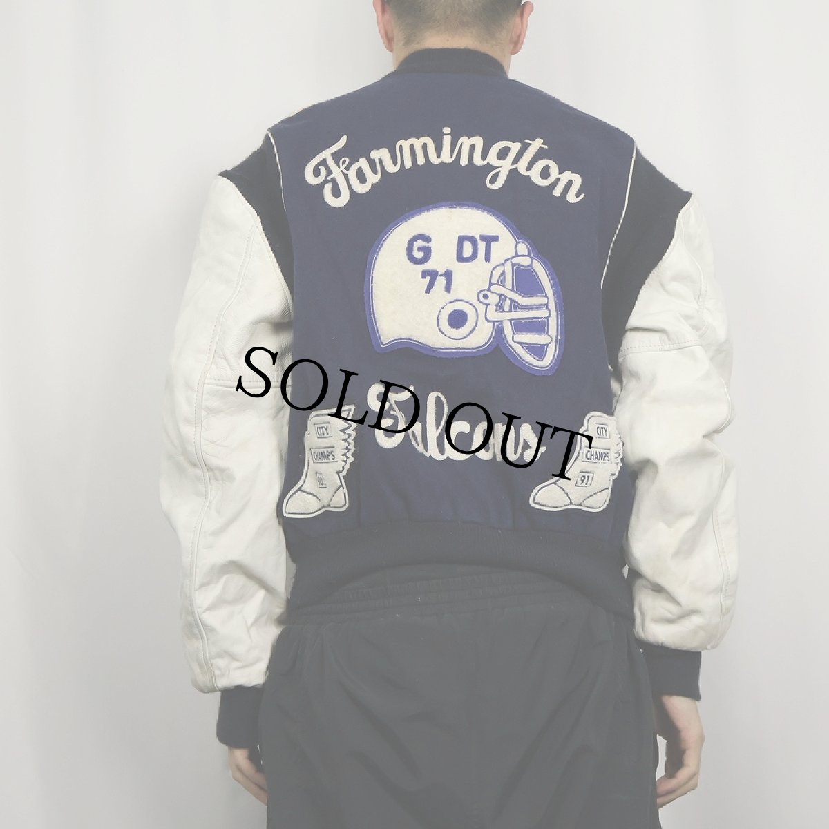 画像4: 60's ART KNITTING MILLS パッチ付き レザー×メルトンウールスタジャン SIZE46 (4)