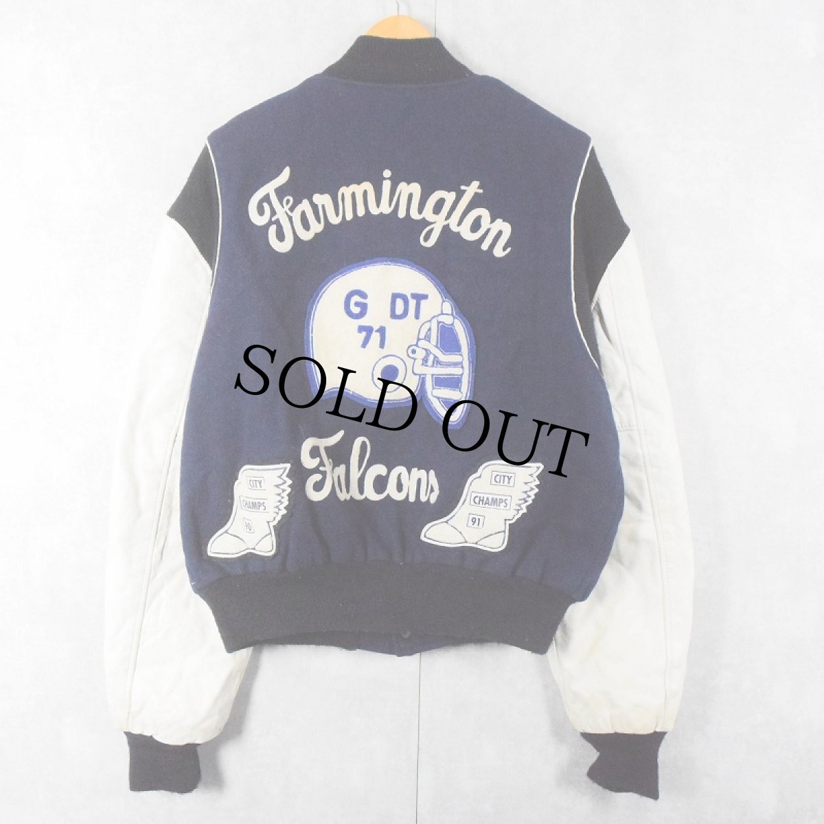 画像2: 60's ART KNITTING MILLS パッチ付き レザー×メルトンウールスタジャン SIZE46 (2)