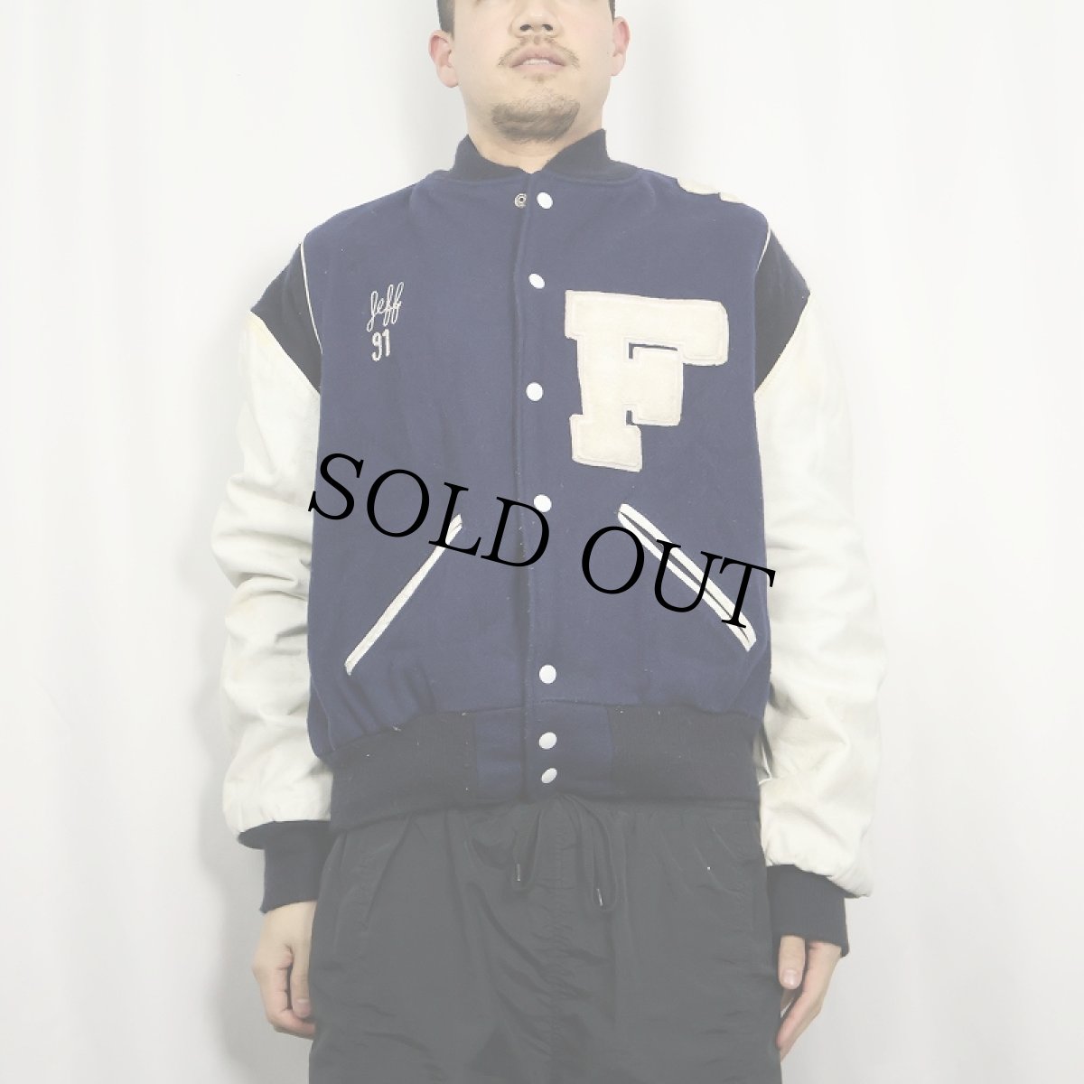 画像3: 60's ART KNITTING MILLS パッチ付き レザー×メルトンウールスタジャン SIZE46 (3)