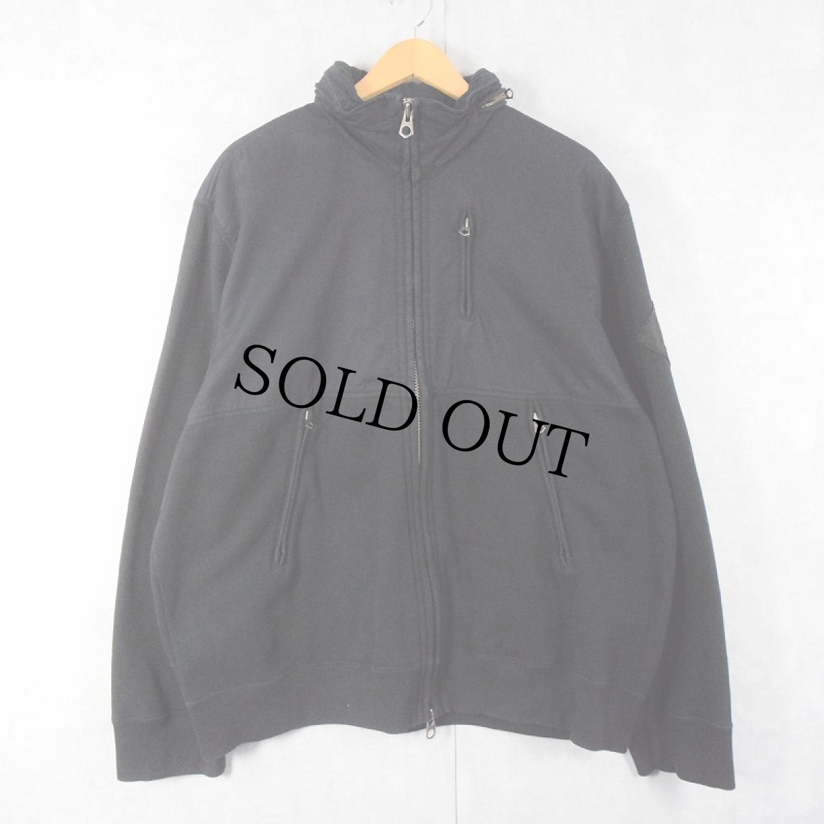 画像1: POLO Ralph Lauren コットン×スウェット 切り替えジップジャケット BLACK XXL (1)