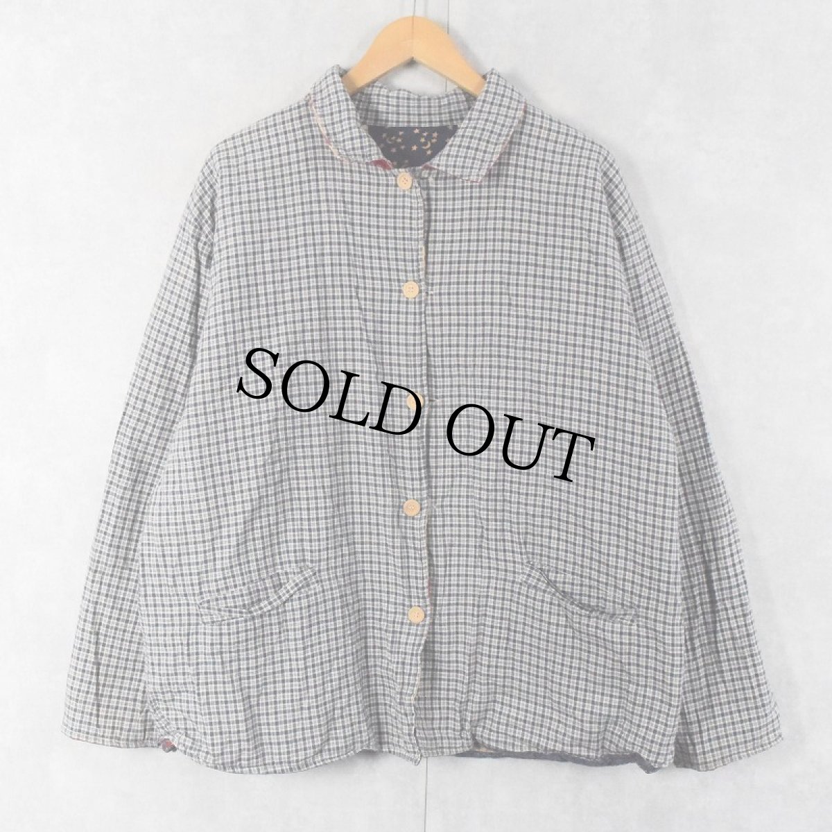 画像2: 星柄 リバーシブル パッチワーク キルティングジャケット L (2)