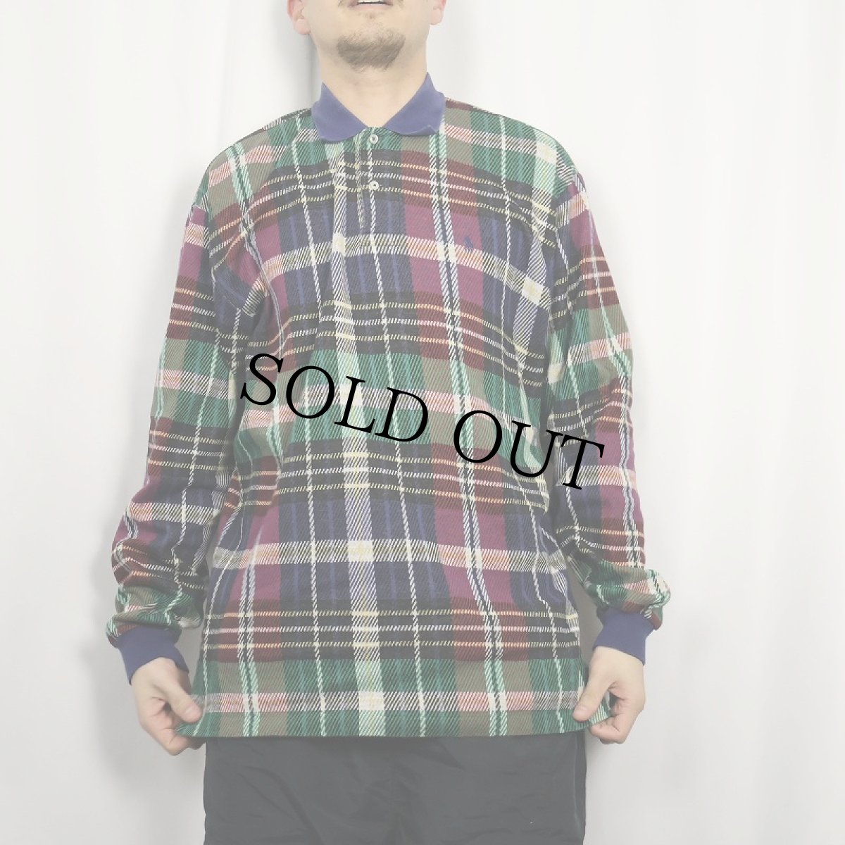 画像2: 90's POLO Ralph Lauren USA製 チェック柄 ジャガード織りポロシャツ L (2)