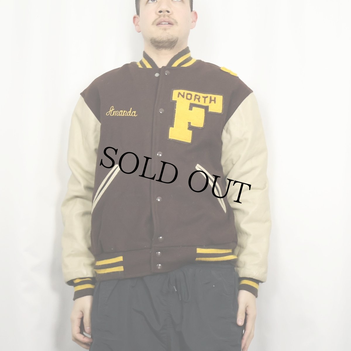 画像3: 60's ART KNITTING MILLS USA製 パッチ付き レザー×メルトンウールスタジャン M (3)