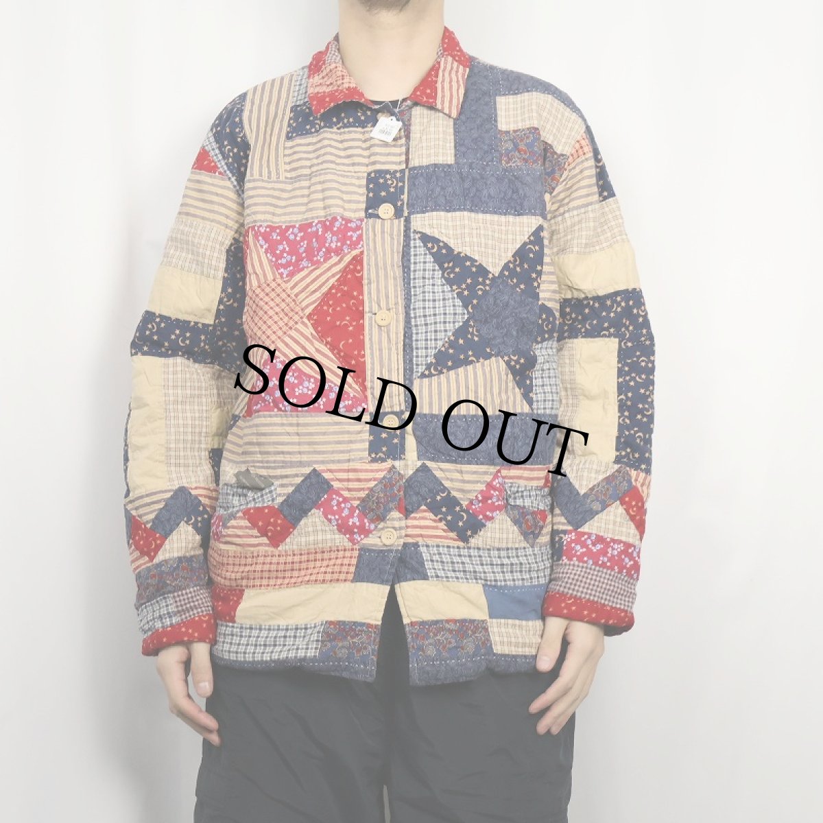 画像3: 星柄 リバーシブル パッチワーク キルティングジャケット L (3)