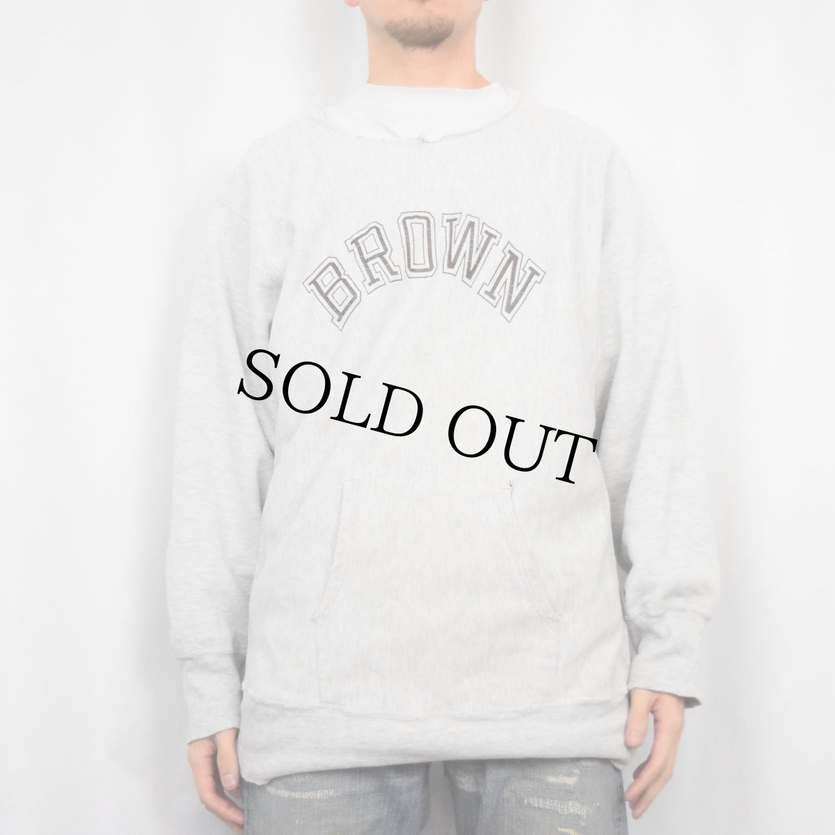 画像2: 80's Champion REVERSE WEAVE トリコタグ USA製 "BROWN" カットオフ プリントスウェット XXL (2)