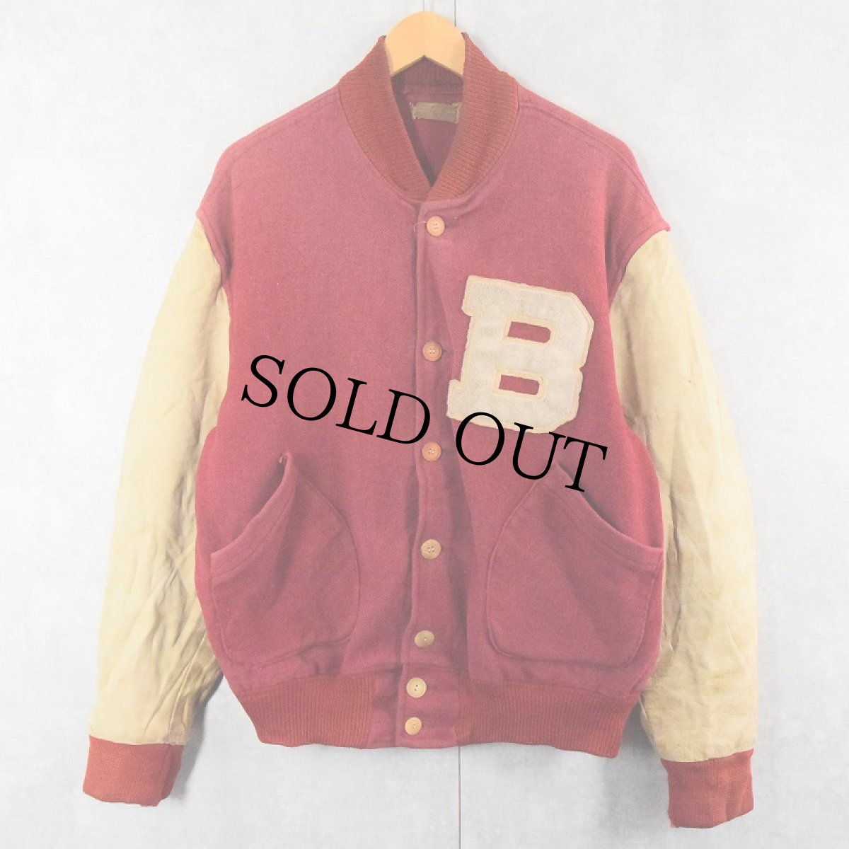 画像1: 40〜50's RETZ SPORTING GOODS Co. レザー×メルトンウール ボタンスタジャン SIZE46 (1)