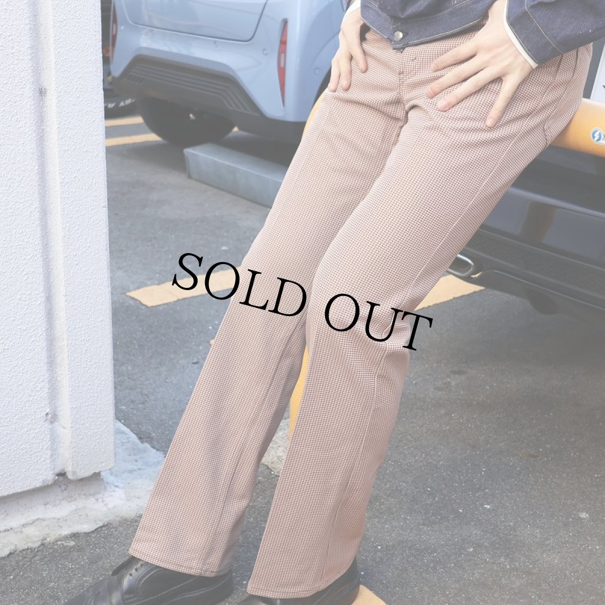 画像1: 80's Levi's 517 USA製 "STA-PREST PANTS" 千鳥格子柄 ブーツカットポリスラックス W31 (1)