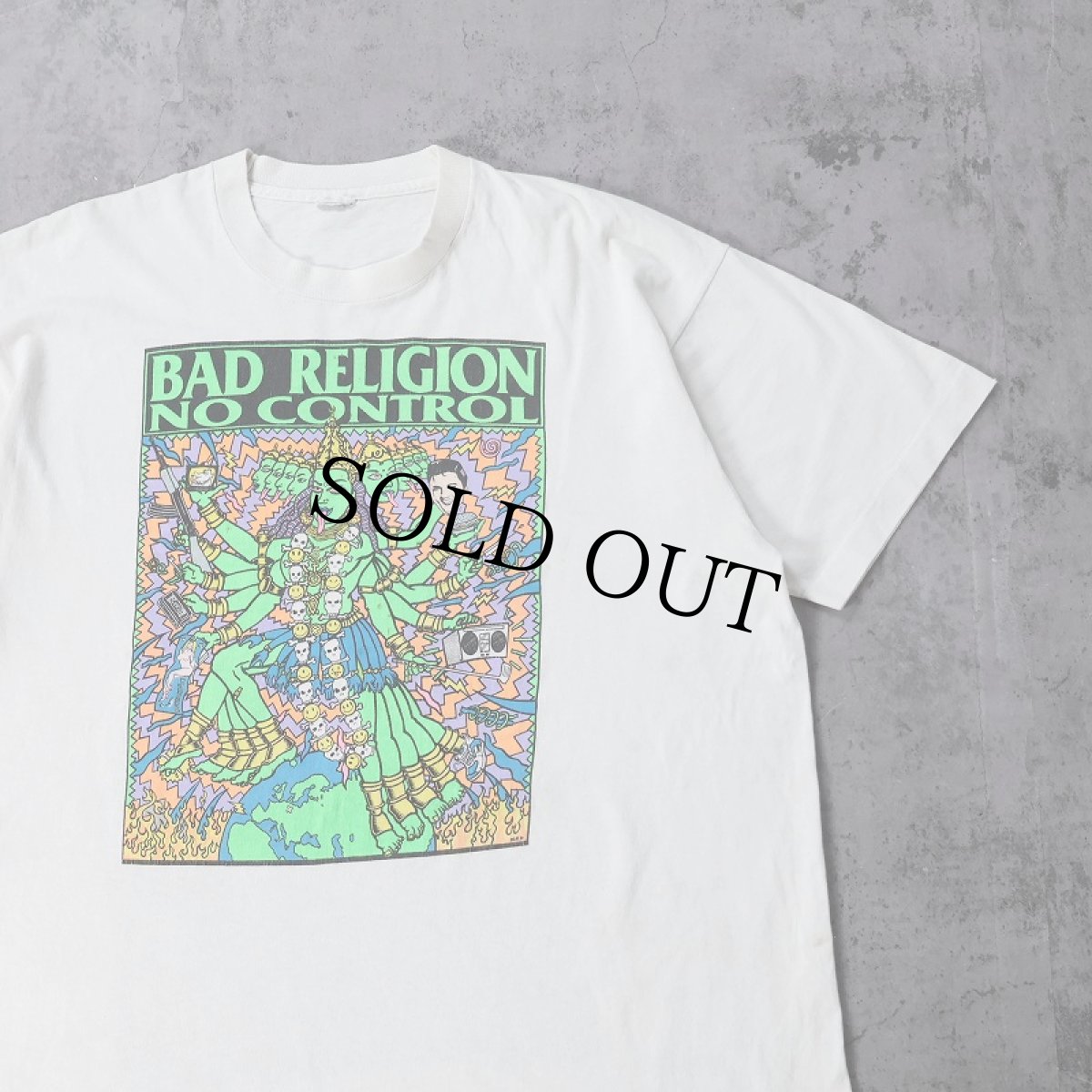 画像1: 90's BAD RELIGION × KOZIK "NO CONTROL" パンク・ロックバンド ツアーTシャツ XL (1)