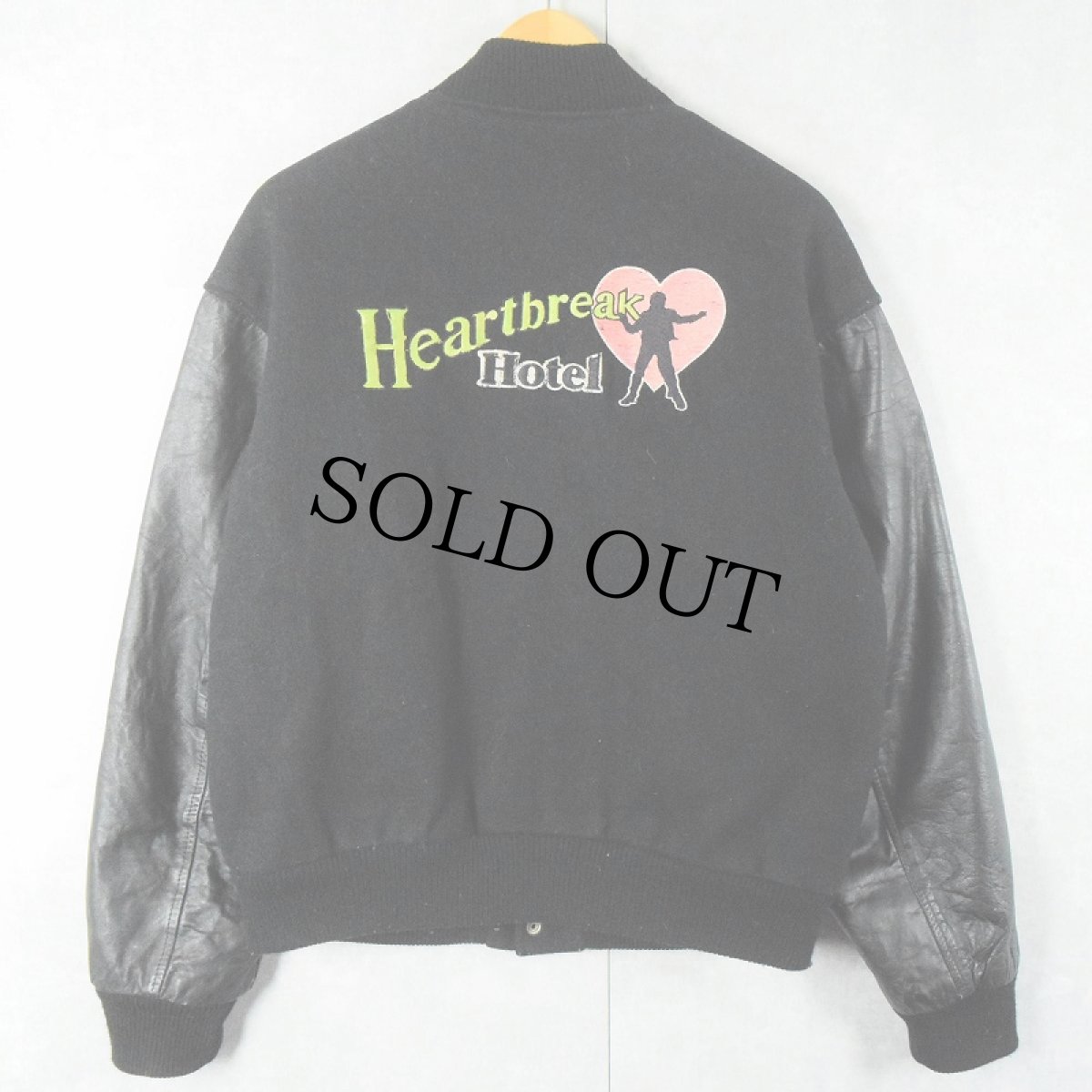 画像1: 70〜80's Elvis Presley USA製 "Heartbreak Hotel" レザー×メルトンウールスタジャン BLACK L (1)