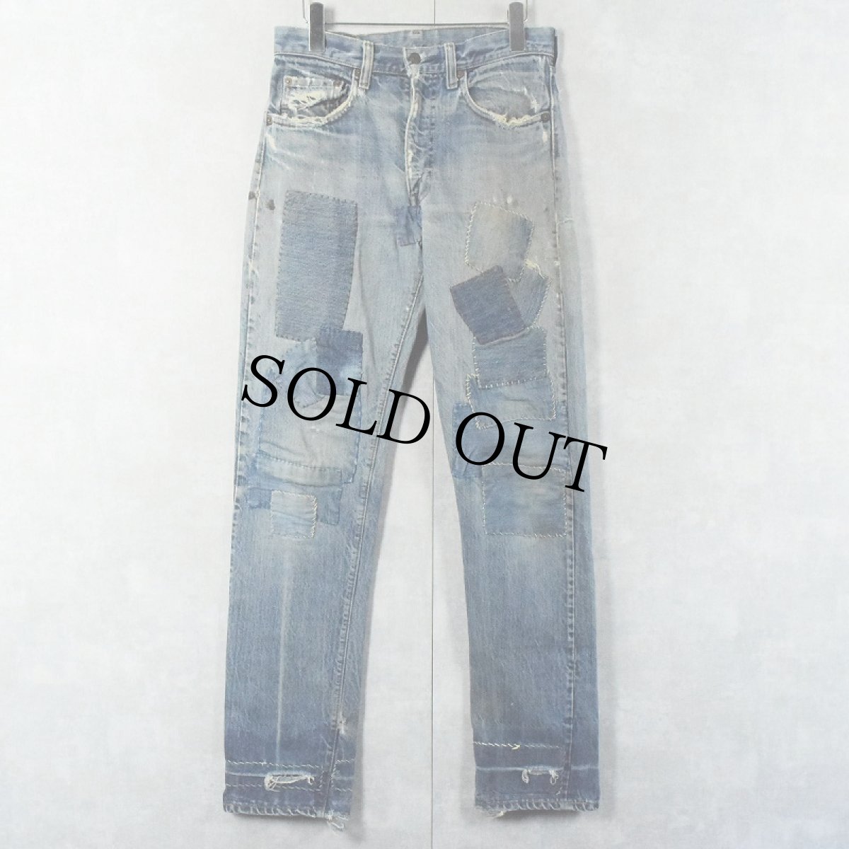 画像2: 70's Levi's 505 66single "耳付き" パッチワーク デニムパンツ W31 (2)