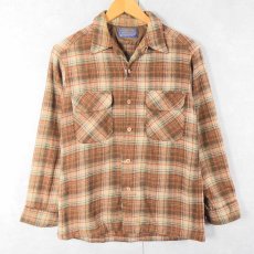 画像1: 70's PENDLETON USA製 チェック柄 オープンカラーウールシャツ M (1)