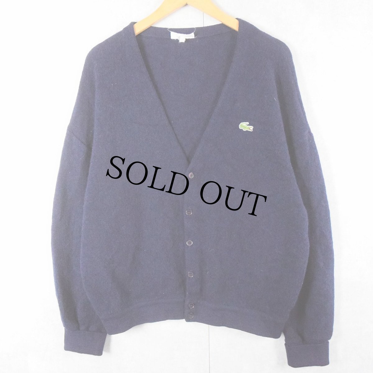 画像1: 70〜80's CHEMISE LACOSTE FRANCE製 ウールニットカーディガン NAVY SIZE6 (1)