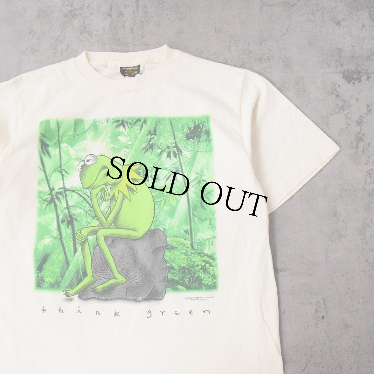 画像1: 90's Kermit USA製 "Think green" キャラクター パロディプリントTシャツ XL (1)
