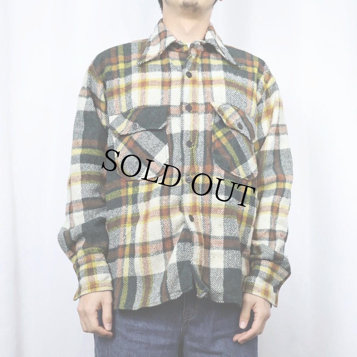 画像2: 70's Sears C.P.O. チェック柄 CPOシャツ L (2)