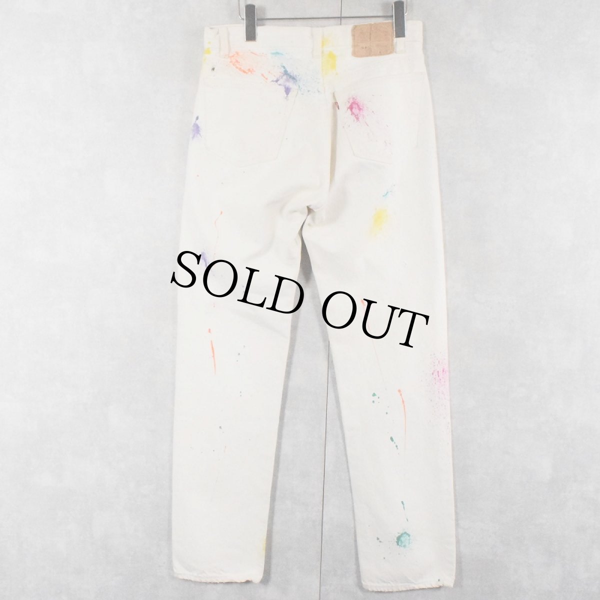 画像2: 80's Levi's 内股シングル ペンキペイント ホワイトデニムパンツ W31 (2)