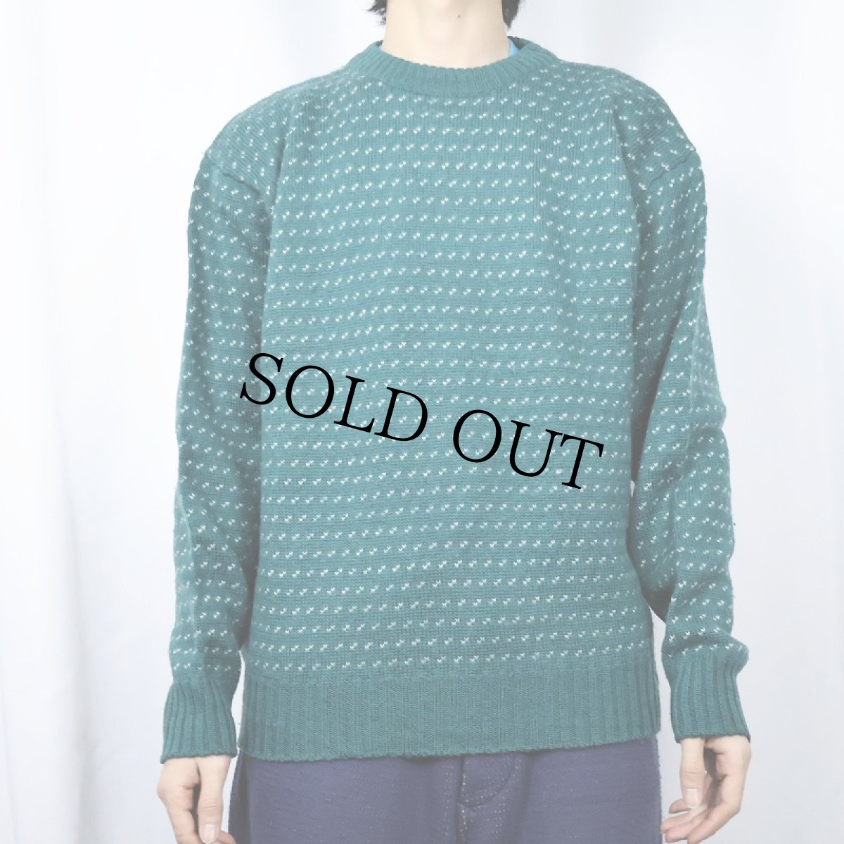 画像2: 80〜90's Eddie Bauer バーズアイ柄 ウールニットセーター M (2)