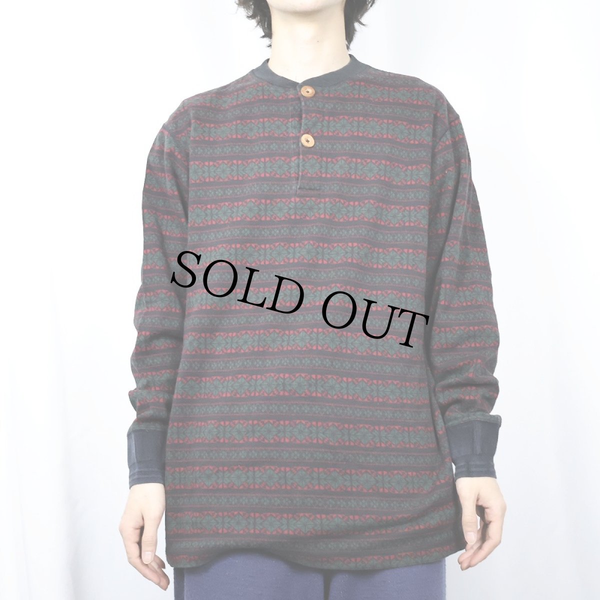 画像2: 90's POLO Ralph Lauren USA製 フェアアイル柄 ヘンリーネック ロンT M (2)