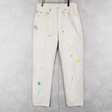 画像1: 80's Levi's 内股シングル ペンキペイント ホワイトデニムパンツ W31 (1)