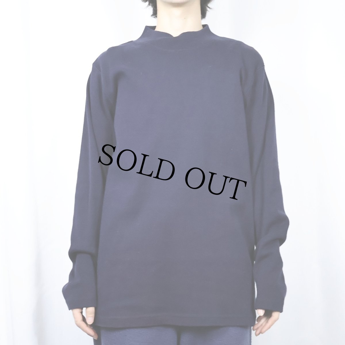 画像2: 90's J.CREW モックネック コットンニットセーター NAVY L (2)