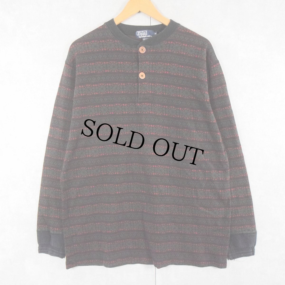 画像1: 90's POLO Ralph Lauren USA製 フェアアイル柄 ヘンリーネック ロンT M (1)
