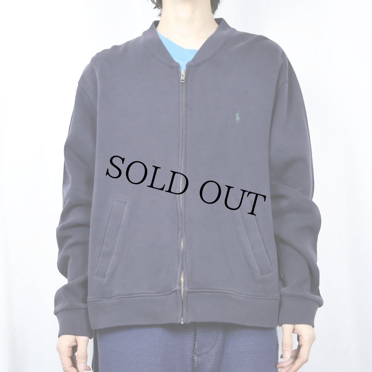 画像2: POLO Ralph Lauren ロゴ刺繍 リブ編みスウェット ジップジャケット NAVY M (2)