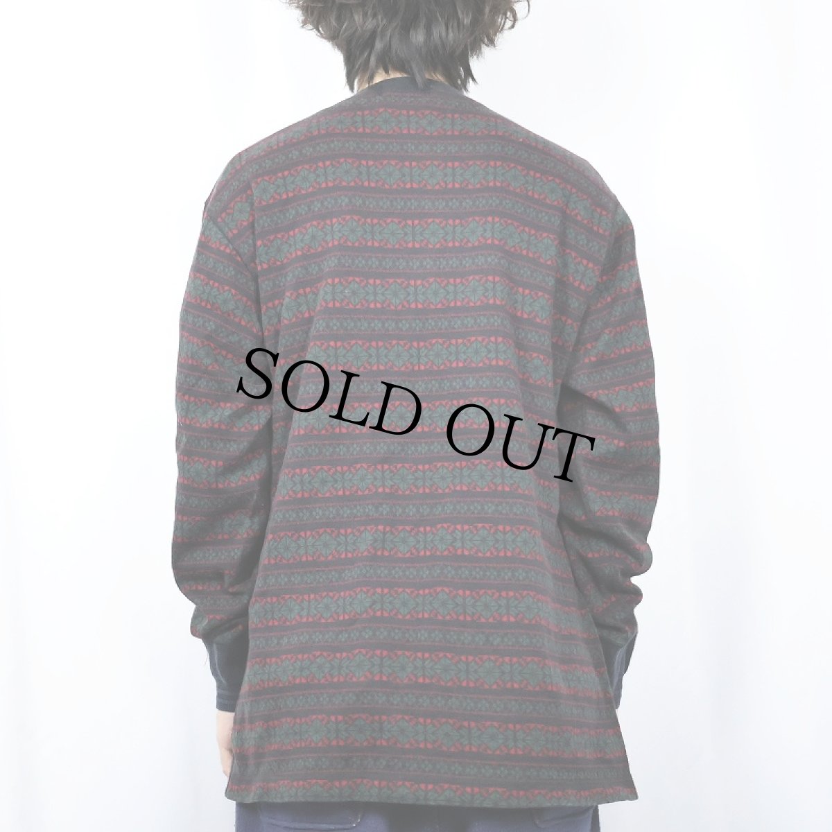 画像3: 90's POLO Ralph Lauren USA製 フェアアイル柄 ヘンリーネック ロンT M (3)