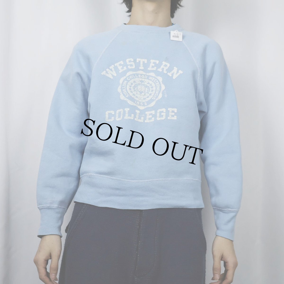 画像2: 60's "WESTERN COLLEGE" プリントラグランスウェット (2)