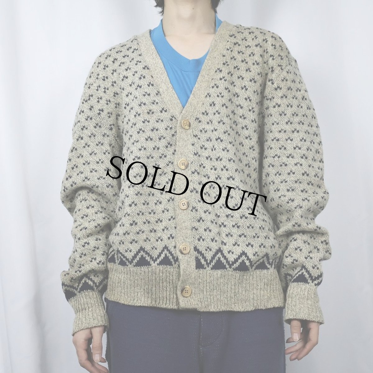 画像2: 90's ROYAL NORTH MILLS OUTFITTERS バーズアイ柄 ニットカーディガン (2)