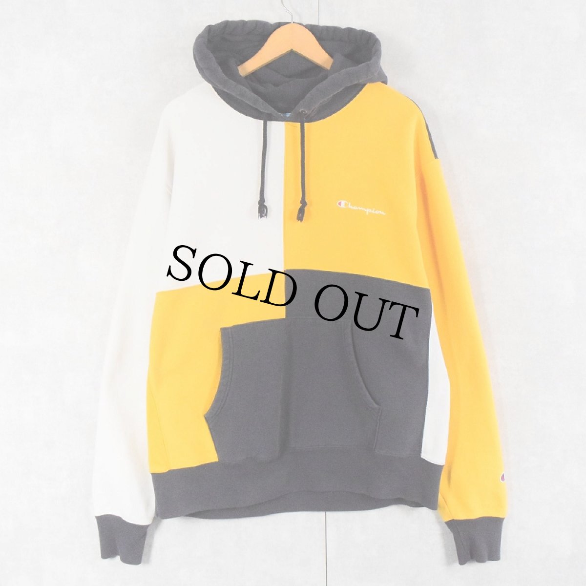画像3: Champion ロゴ刺繍 パネル切り替え スウェットフーディー XL (3)