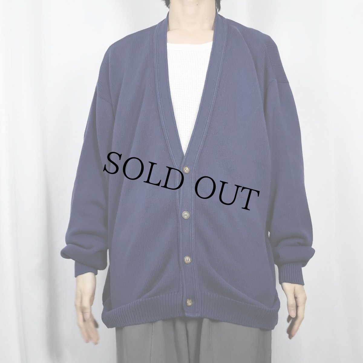 画像2: 90's LANDS' END USA製 コットンニットカーディガン XL (2)