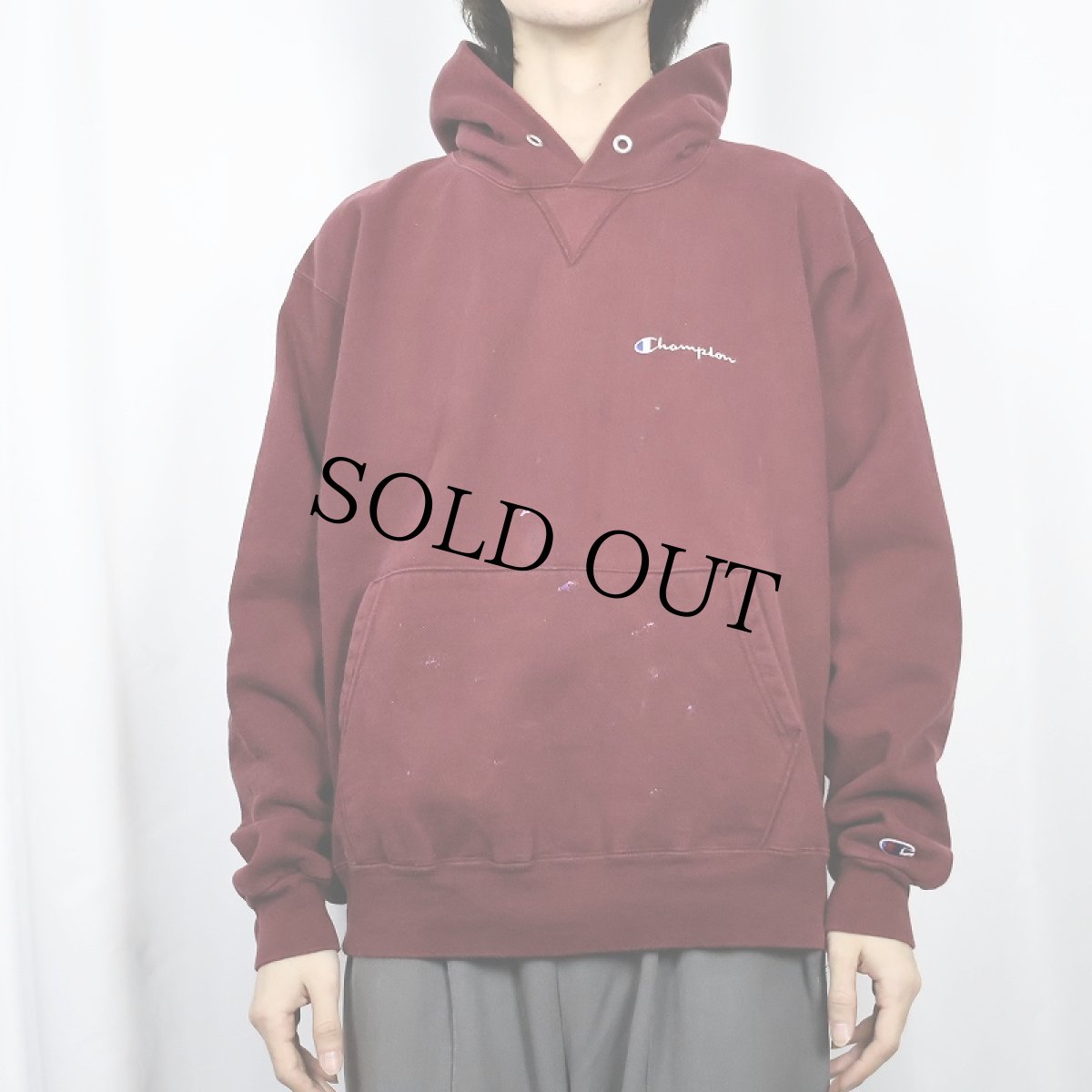 画像2: 90's Champion USA製 ロゴ刺繍 前Vスウェットフーディー XL (2)