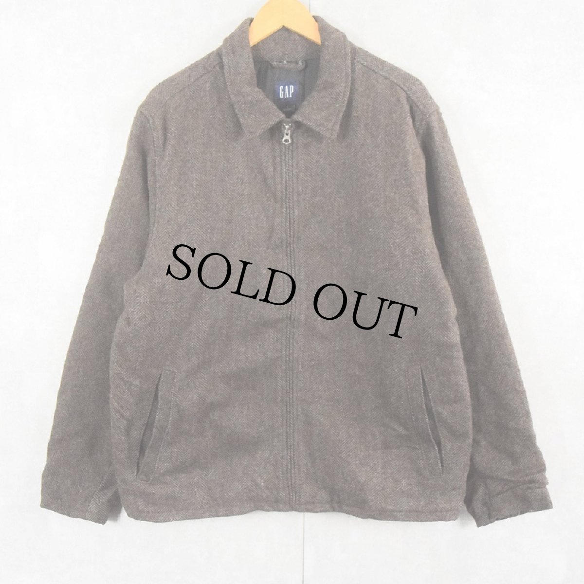 画像1: GAP ヘリンボーン柄 ウール混 ジップジャケット L (1)