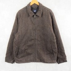 画像1: GAP ヘリンボーン柄 ウール混 ジップジャケット L (1)