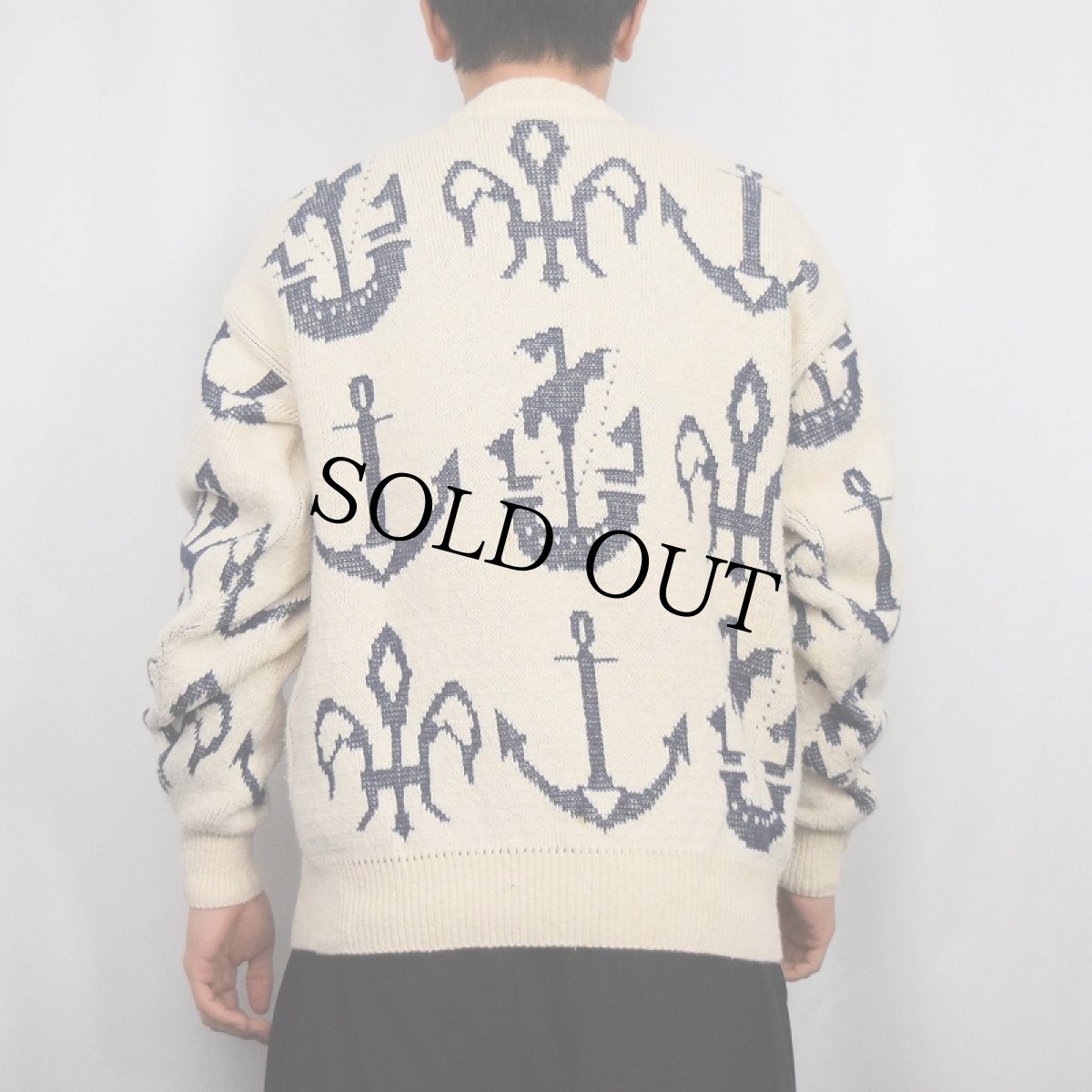 画像3: 80's Norm Thompson USA製 アンカー柄 ジャガード織り コットンニットセーター M (3)