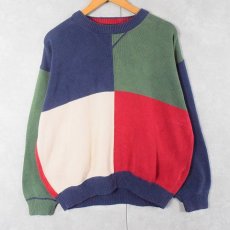 画像1: 80〜90's Eddie Bauer パネル切り替え コットンニットセーター L (1)
