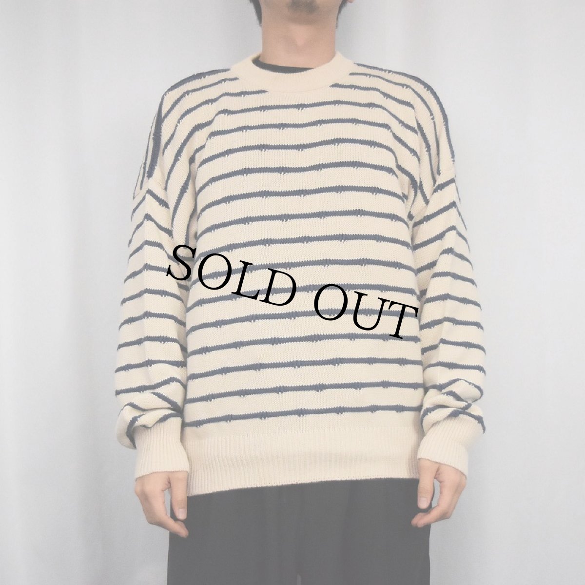 画像2: 70's Archie Brown&Jon ボーダー柄 コットンニットセーター L (2)