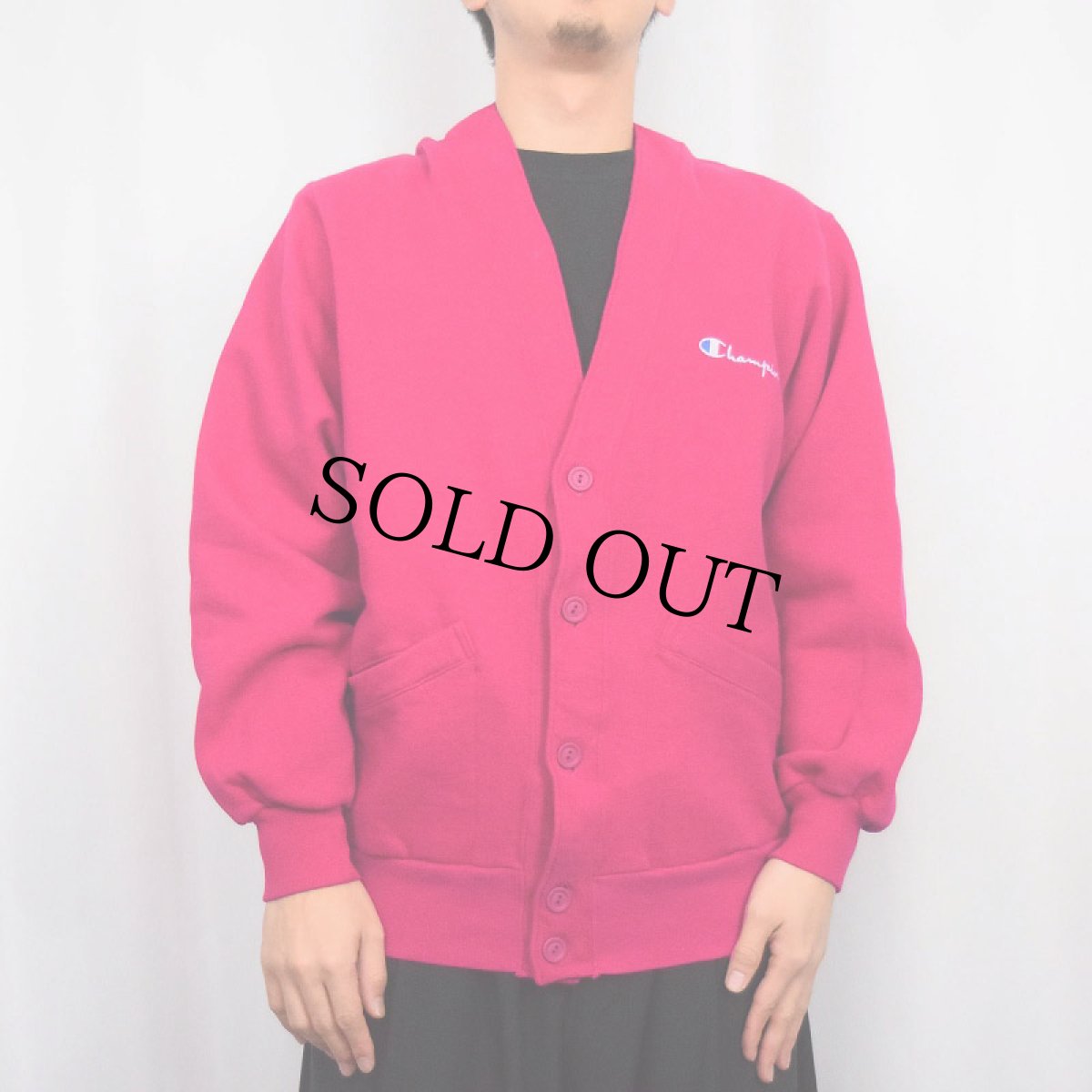 画像2: 80〜90's Champion USA製 青刺繍タグ 後期 ロゴ刺繍 スウェットカーディガン L (2)