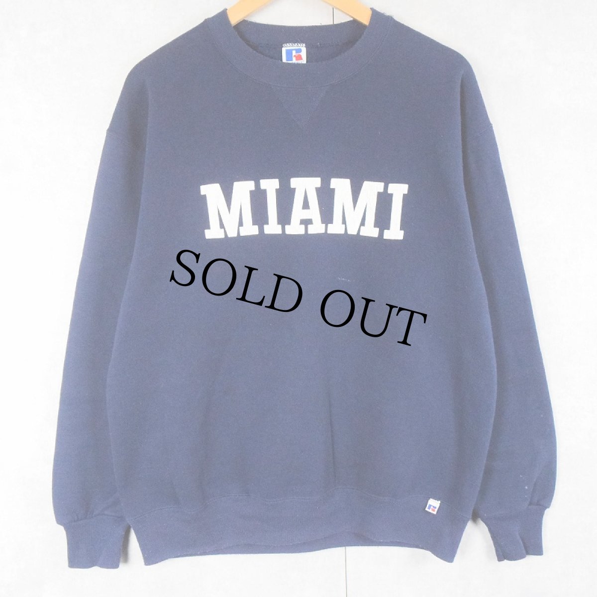 画像1: 90’s RUSSELL ATHLETIC USA製 "MIAMI" 前V プリントスウェット NAVY XL (1)