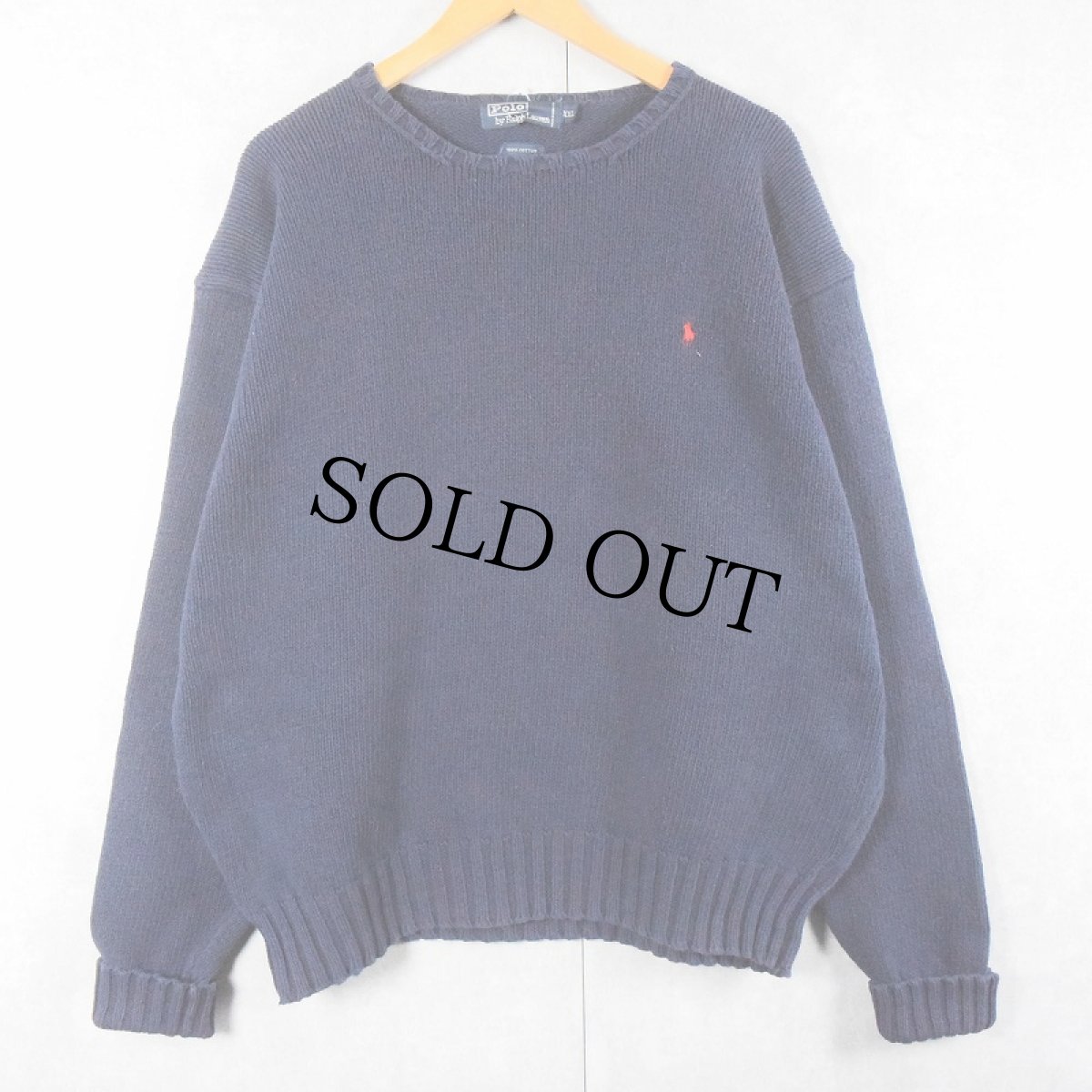 画像1: POLO Ralph Lauren ロゴ刺繍 コットンニットセーター NAVY XXL (1)