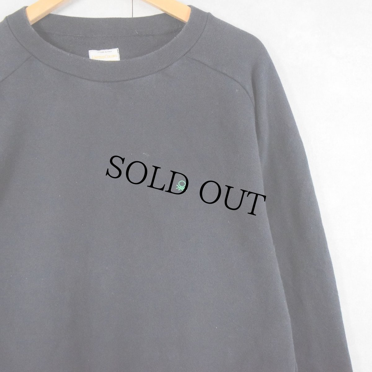 画像1: 90's United Colors of Benetton ITALY製 ロゴ刺繍 ラグランスウェット BLACK XL (1)