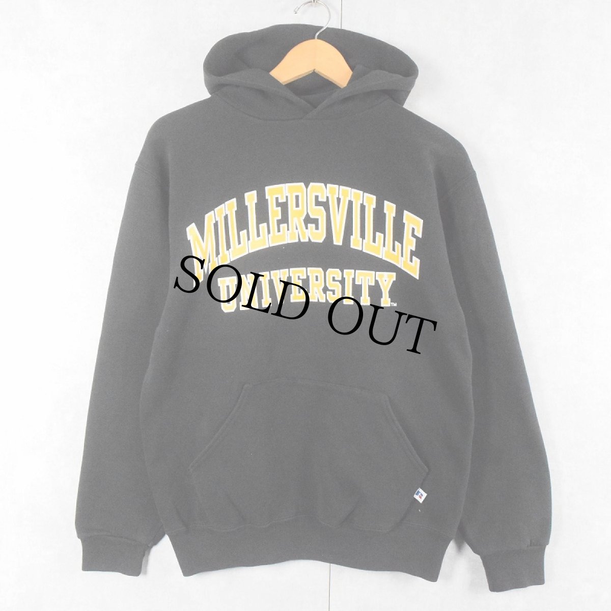 画像1: 90's RUSSELL ATHLETIC USA製 "MILLERSVILLE UNIVERSITY" プリントスウェットフーディー BLACK M (1)