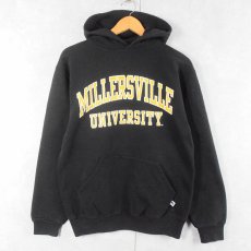 画像1: 90's RUSSELL ATHLETIC USA製 "MILLERSVILLE UNIVERSITY" プリントスウェットフーディー BLACK M (1)