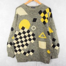 画像1: 80's Bonnie Lee チェッカー柄 アクリル×ウール ニットセーター SIZE42 (1)