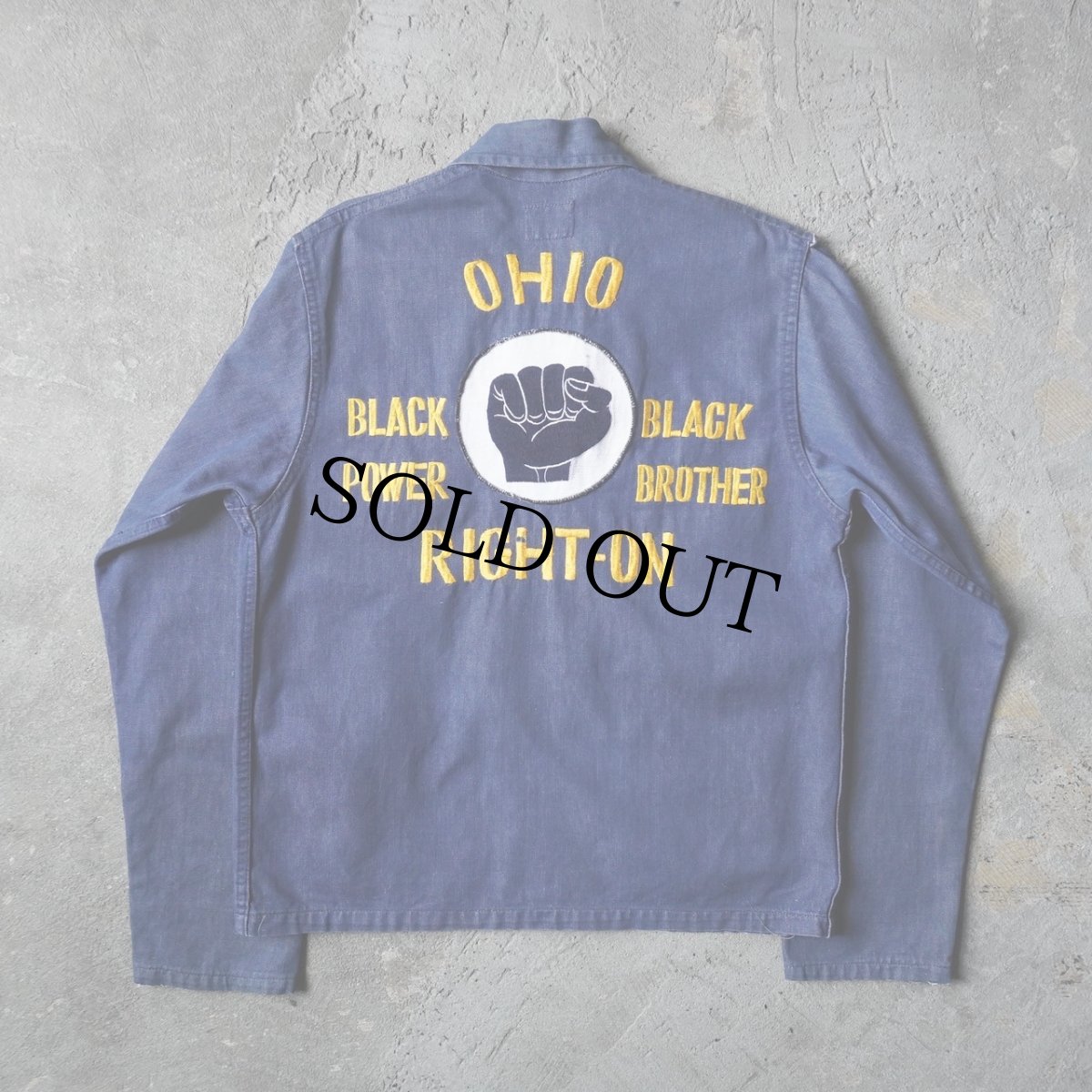 画像1: 60's~ JUNCO OHIO RIGHT-ON "BLACK POWER BLACK BROTHER" VAT-DYE デニムスーベニアジャケット (1)
