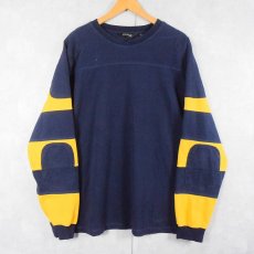 画像1: ORVIS ボーダー柄 エルボーパッチ付き フットボールロンT NAVY L (1)